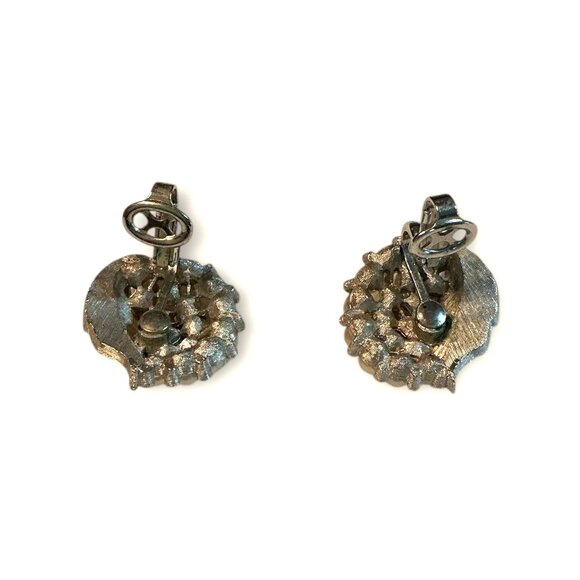 Vintage Crown Trifari Clip-On Earrings With Faux Pearl & Rhinestone Cluster Lea - Picture 4 of 5